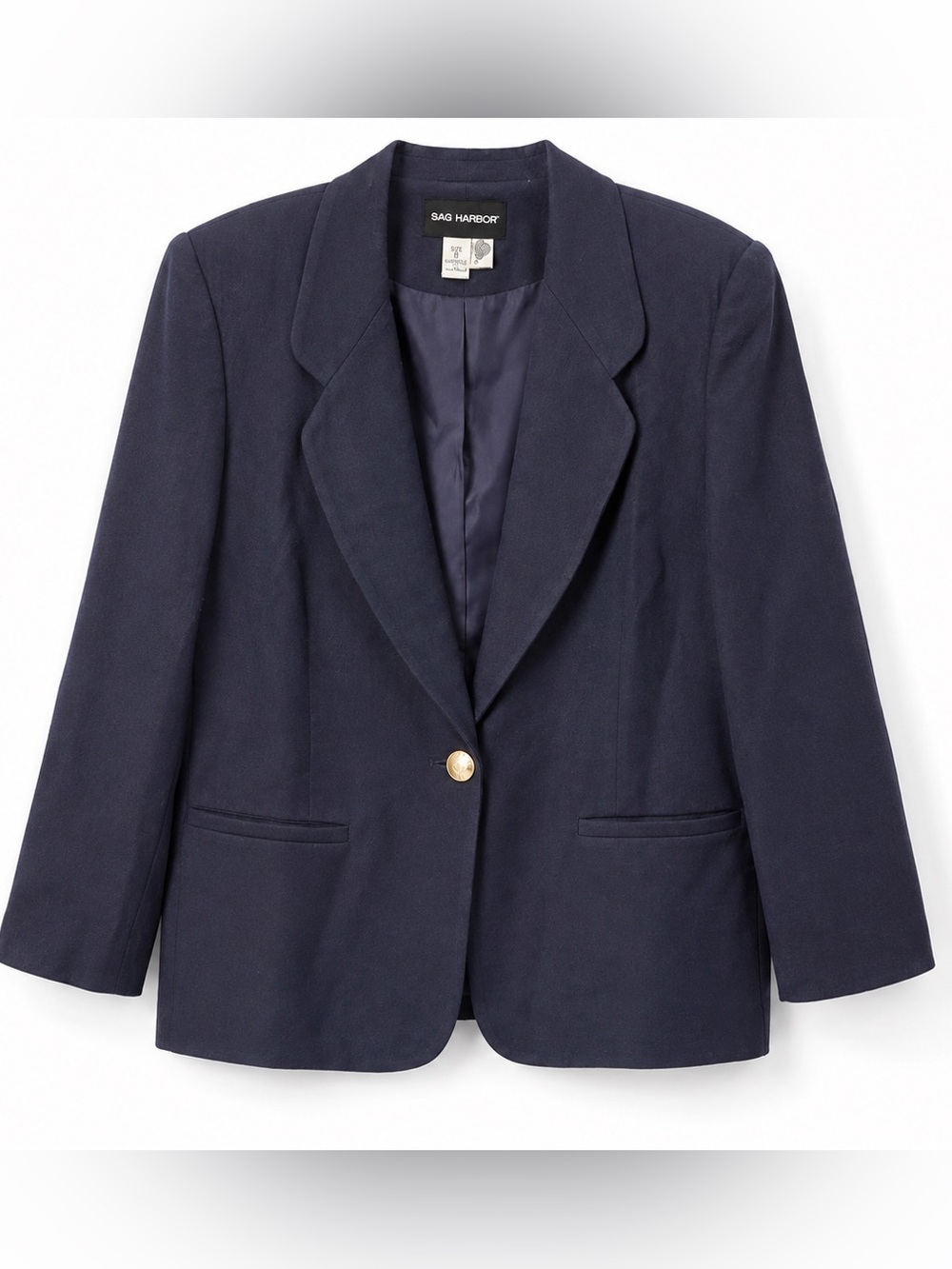 Vintage oversized pure wool navy blue single button blazer size 8